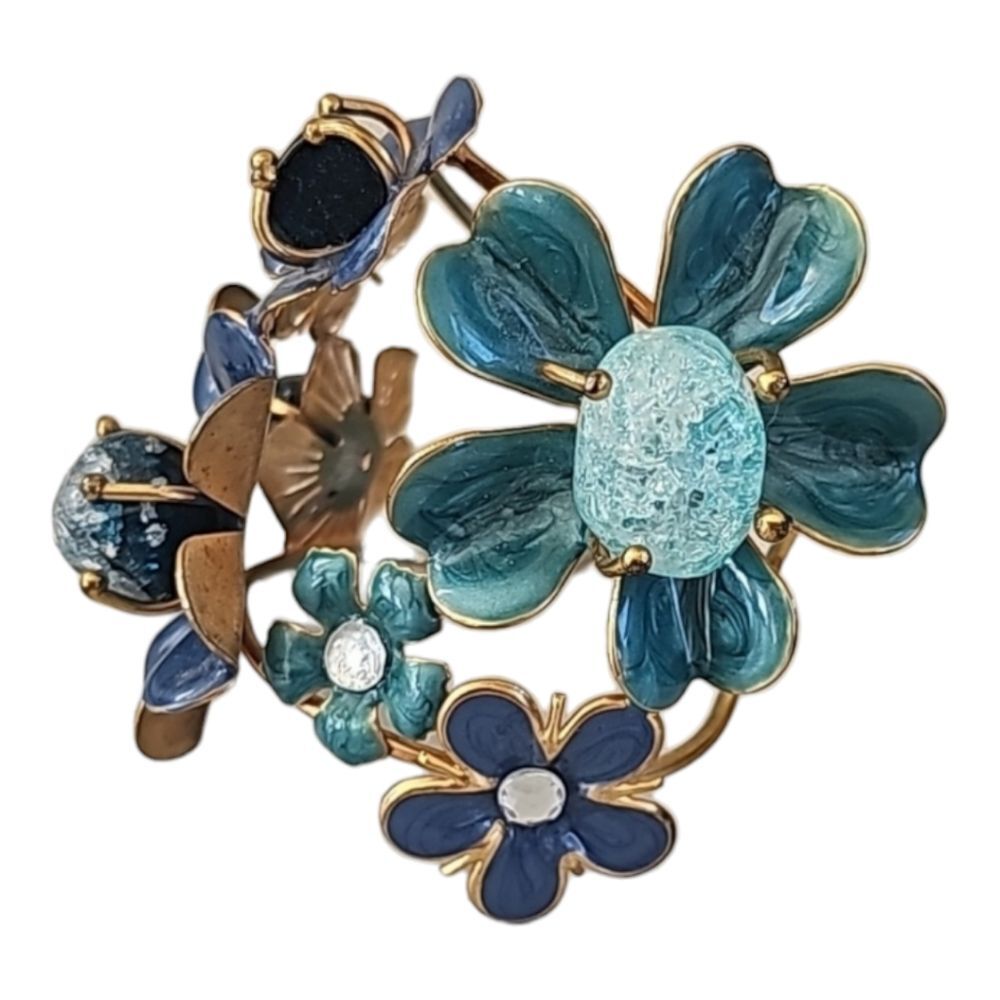 Vintage Floral Crystals 3D Enamel Cuff Bracelet Statement Piece